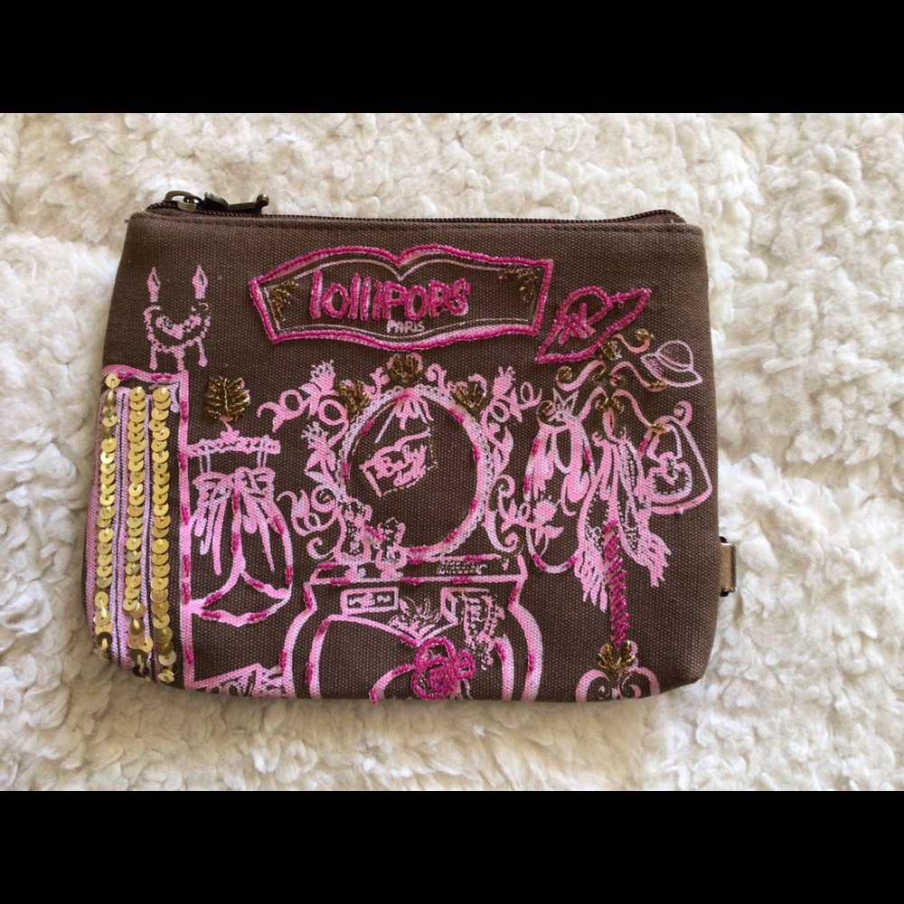 Lollipops Paris Clutch Accessory Top Zip Beaded and Sequin Pouch